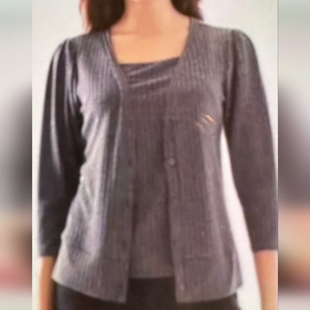 Apt. 9 Sweater Set Ribbed Button Down Cardigan and Tank Cami Size L